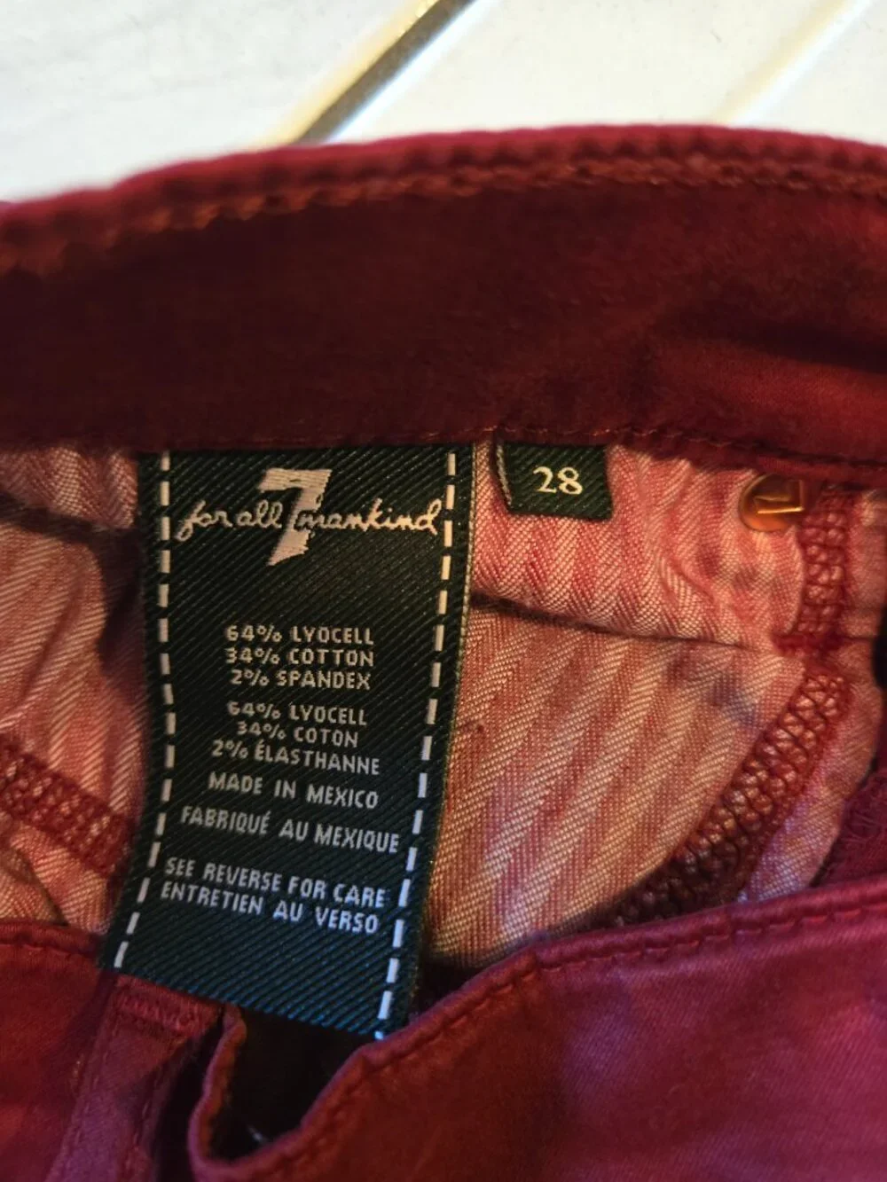 7 For All Mankind Gwenevere Ankle Skinny Jeans Maroon 28